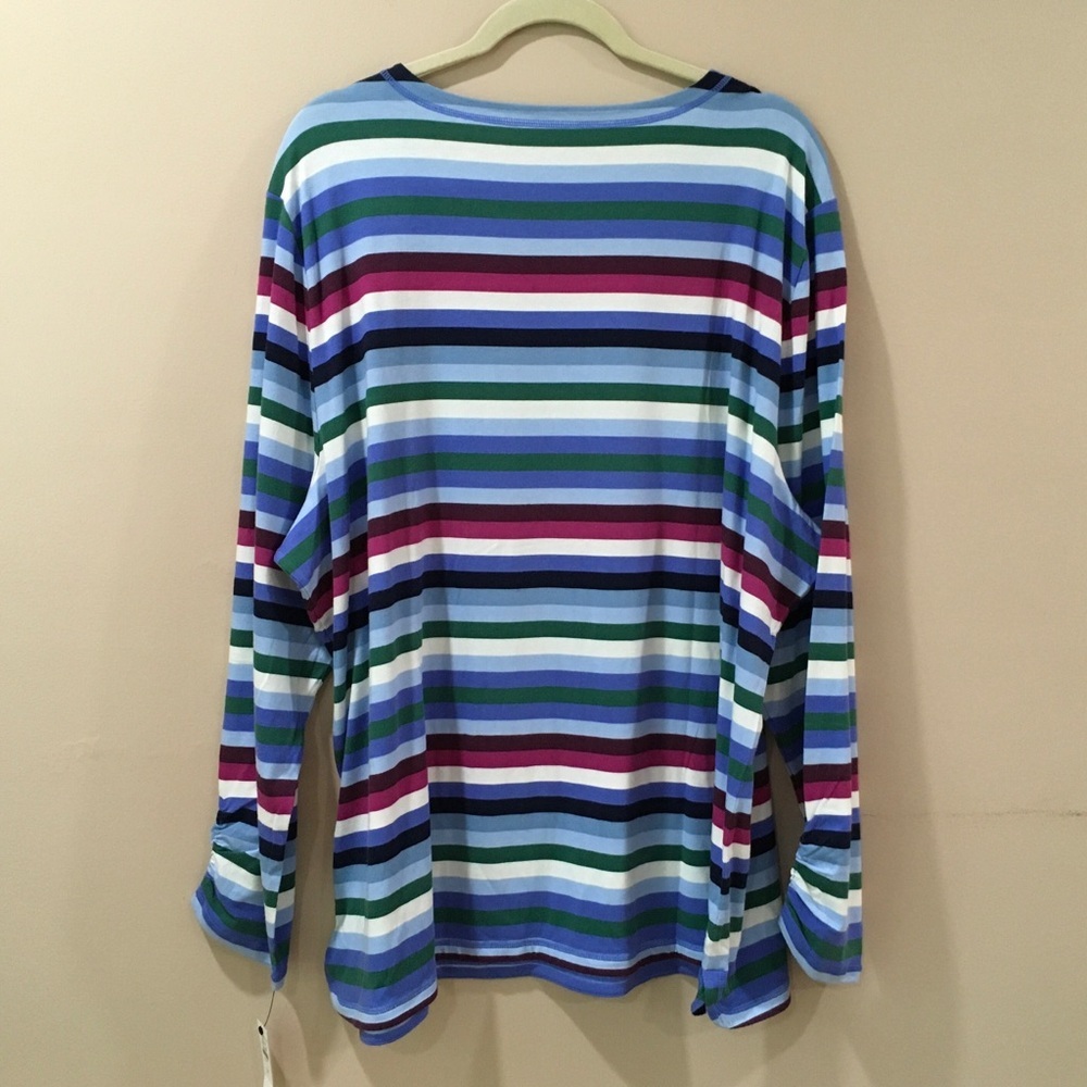 T Talbots Top Tee Woman Plus 3X Striped Blue Long Sleeve Stretch  Active New - Picture 2 of 6